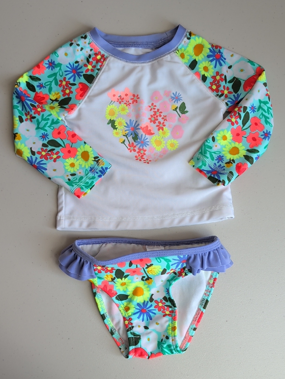Cat & Jack Girls' White & Lavender Floral Long-Sleeve Rashguard Swim Set